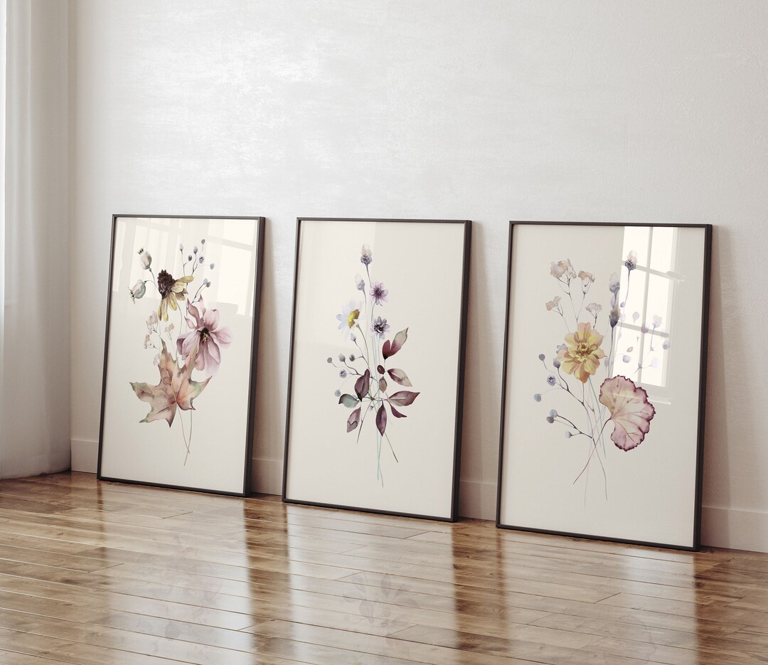 Watercolor Botanical Print Set of 3, Vintage Print, Set of 3 Botanical ...
