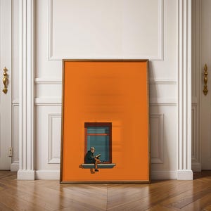 Arte minimalista naranja para pared, pintura decorativa estética para el hogar, estampado cálido y soleado, póster para amantes de los libros, decoración que estimula la dopamina imagen 9