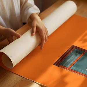 Arte minimalista naranja para pared, pintura decorativa estética para el hogar, estampado cálido y soleado, póster para amantes de los libros, decoración que estimula la dopamina imagen 6