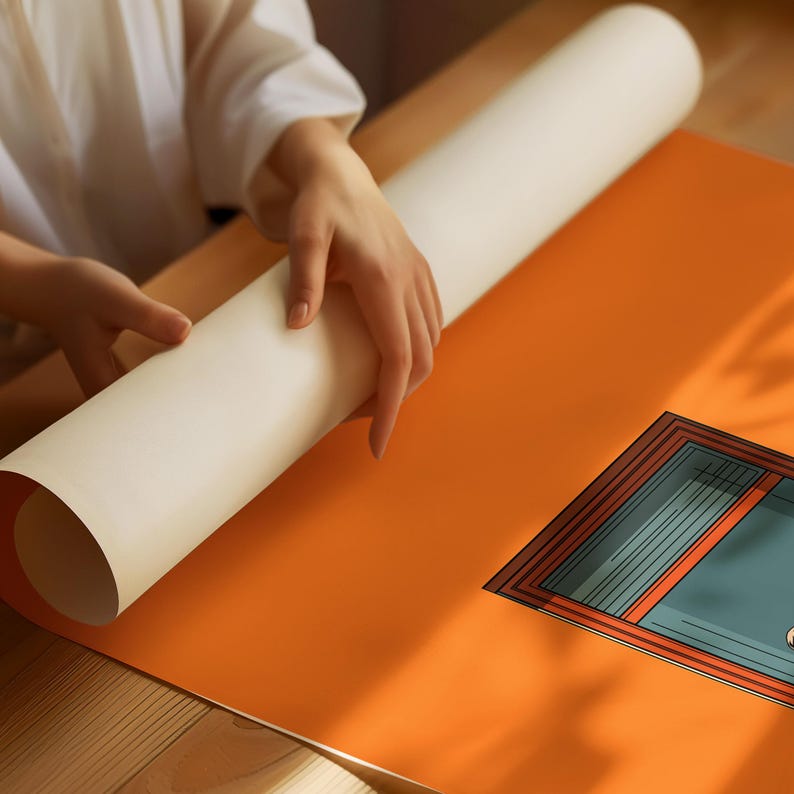 Arte minimalista naranja para pared, pintura decorativa estética para el hogar, estampado cálido y soleado, póster para amantes de los libros, decoración que estimula la dopamina imagen 6