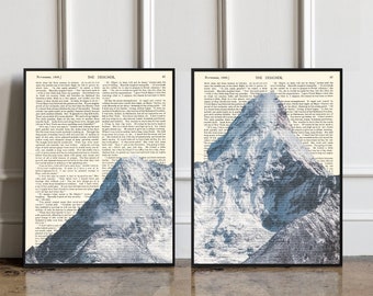 SET OF 2 Mountain stampa su carta da libro vintage, Stampa poster alla moda, Stampa Home Decor, Poster di montagna, Arte della parete alla moda, Idea regalo di compleanno