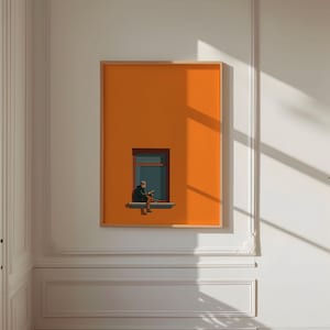 Arte minimalista naranja para pared, pintura decorativa estética para el hogar, estampado cálido y soleado, póster para amantes de los libros, decoración que estimula la dopamina imagen 7