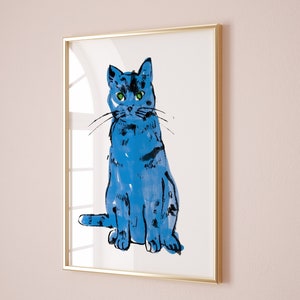 Póster de arte pop de Andy Warhol Blue Cat, impresión de Andy Warhol Blue Cat, decoración de pared de arte lineal, póster de Cat Sam, impresión de gato, impresión de arte contemporáneo