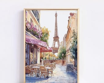 Paris Cityscape Watercolor Art Print poster, Cafe Watercolor Art print,  Cityscape Artwork, Travel Art Poster, Gift idea, Paris wall art