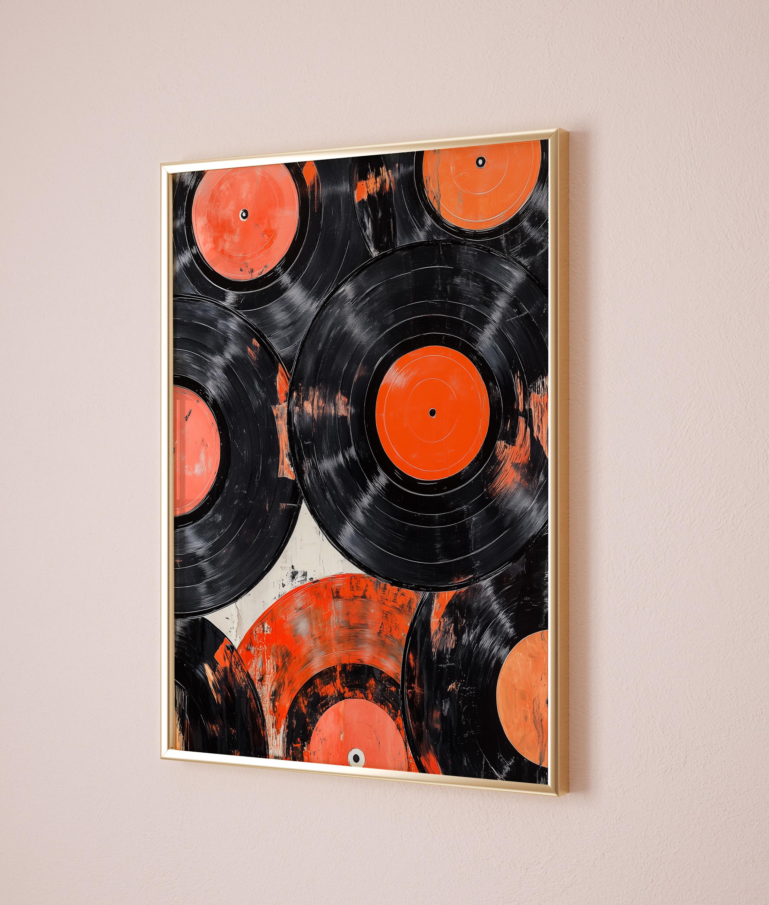 Vintage Vinyl Records Wall Art Print, Retro Music Lover Decor