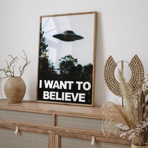 I Want to Believe vintage poster, Sci-fi poster, UFO print, Living Room Print, Retro sci fi art, I want to believe X files, Science poster imagem 3