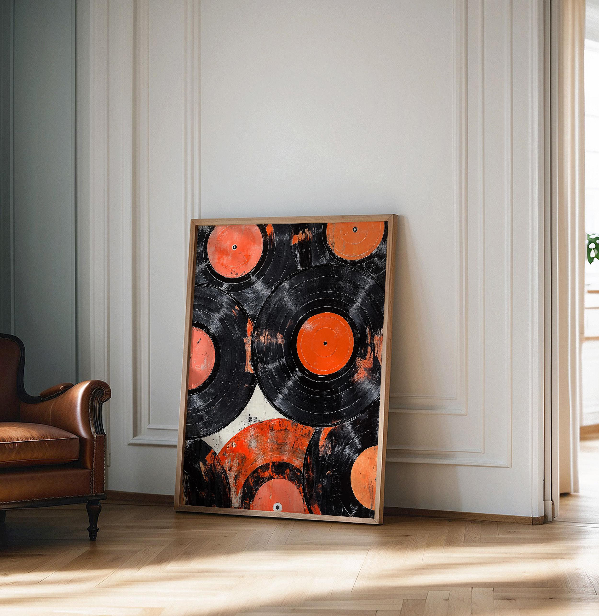 Vintage Vinyl Records Wall Art Print, Retro Music Lover Decor