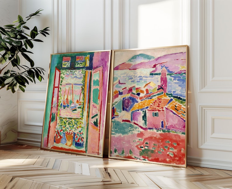 SET OF 2 Henri Matisse Posters set, Open Window Poster, View of Collioure Print, Henri Matisse wall art, Henri Matisse wall set, Gift idea image 1