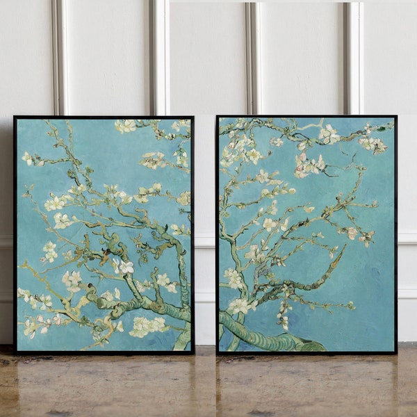 2er Set Vincent Van Gogh Poster, Mandelblüten Poster, Van Gogh Wandkunst, Vincent Van Gogh Druck, Minimalistischer Druck, Zeitgenössischer Druck