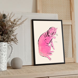 Andy Warhol Cat Sam pop art poster, Andy Warhol Pink Cat Print, Line Art wall decor, Cat poster, Cat print, Contemporary art print image 2