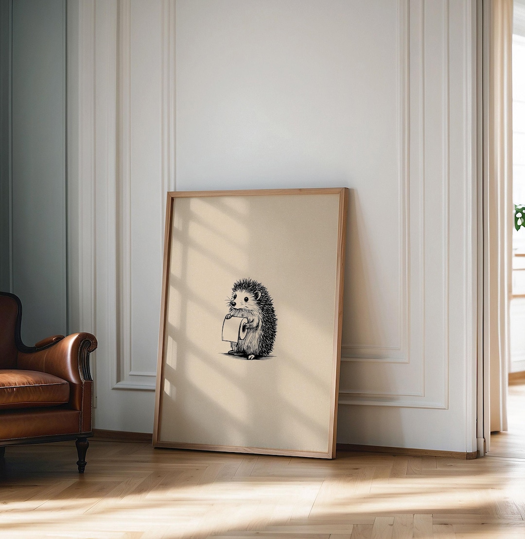 Funny Bathroom Wall Art of Vintage Hedgehog Print, Retro Bathroom Wall ...