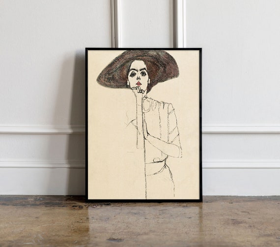 エゴン・シーレ「女性の肖像」（1910年）プリント、エゴン・シーレの