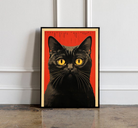 Japanese Cat Poster, Japanese Cat Art Print, Cat Lovers Gift