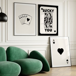 SET OF 3 Trendy Retro wall art, Lucky You poster, Retro Aesthetic Print, Black Ace Card Poster, Trendy Wall Art, Gift Idea