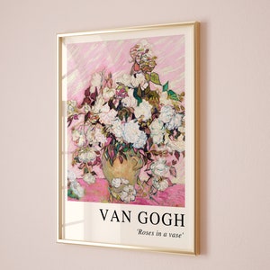 Póster de Vincent Van Gogh, Póster de Rosas en un jarrón, Arte mural de Van Gogh, Impresión de Vincent Van Gogh, Póster de la exposición de Van Gogh, Impresión de Adelfas