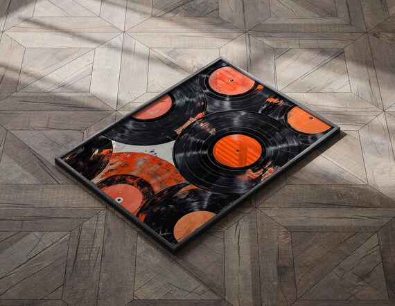 Vintage Vinyl Records Wall Art Print, Retro Music Lover Decor