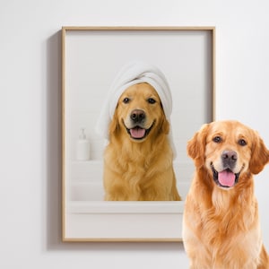 Custom Pet Bathroom Art Print, Bathroom wall art decor, Personalized Dog in Bathtub Poster, Funny Pet Wall Decor, Unique Gift for Pet Owners