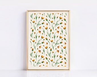 Floral Still Life Drawing, Vintage Country Floral print, Mid Century Botanical, Trendy Decor, Abstract Painting, Cottagecore Decor