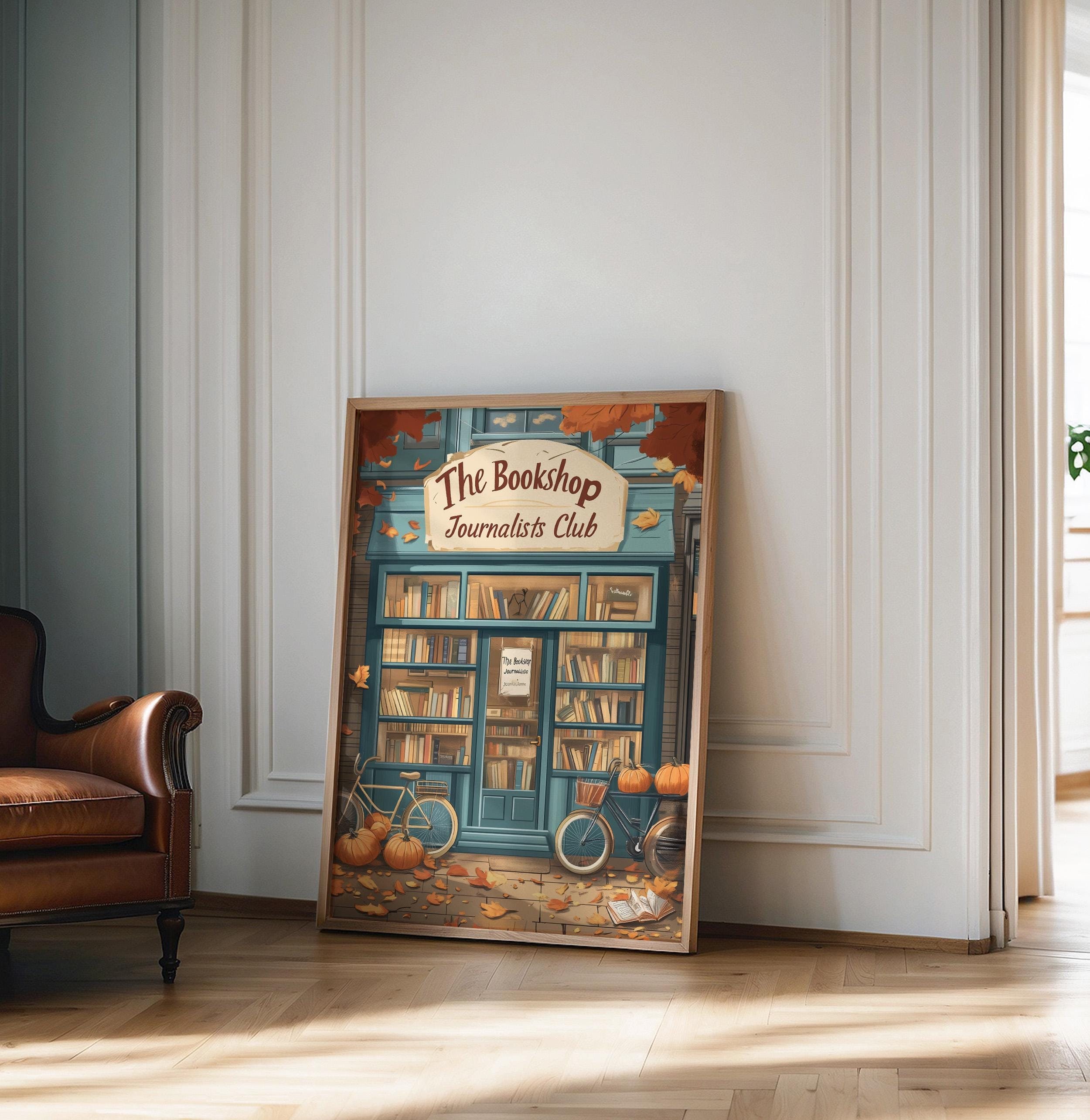 Autumn Bookshop Poster, Fall Wall Art Poster, Pumpkin Spice Print ...