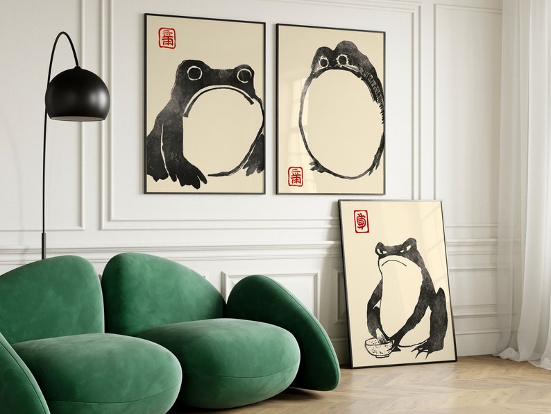 SET OF 3 Matsumoto Hoji Frog Print,Matsumoto Hoji Frog Poster, Japanese Frog Print, Japanese VIntage Wall Art, Japanese woodblock print image 2