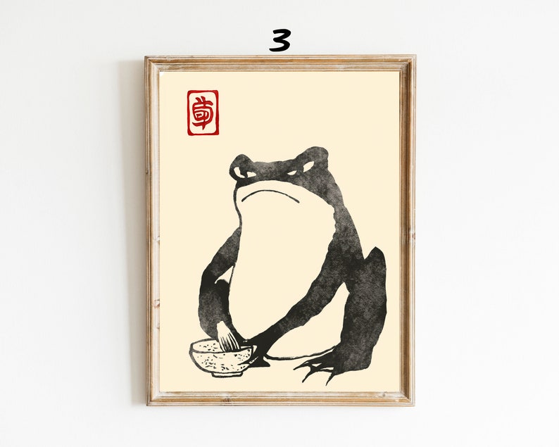 SET OF 3 Matsumoto Hoji Frog Print,Matsumoto Hoji Frog Poster, Japanese Frog Print, Japanese VIntage Wall Art, Japanese woodblock print image 5