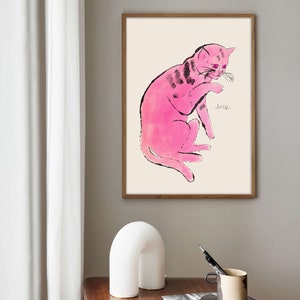 Andy Warhol Cat Sam pop art poster, Andy Warhol Pink Cat Print, Line Art wall decor, Cat poster, Cat print, Contemporary art print image 4