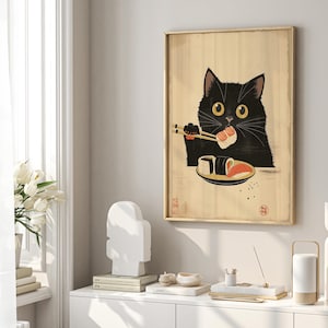 Japanese Sushi Cat Poster, Japanese Cat Print, Cat Lovers Gift ...