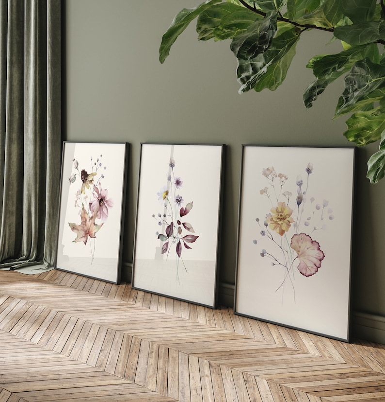 Watercolor Botanical Print Set of 3, Vintage Print, Set of 3 Botanical ...