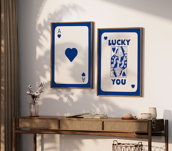 SET OF 2 Trendy Retro Wall Art, Lucky You Poster, Retro Aesthetic