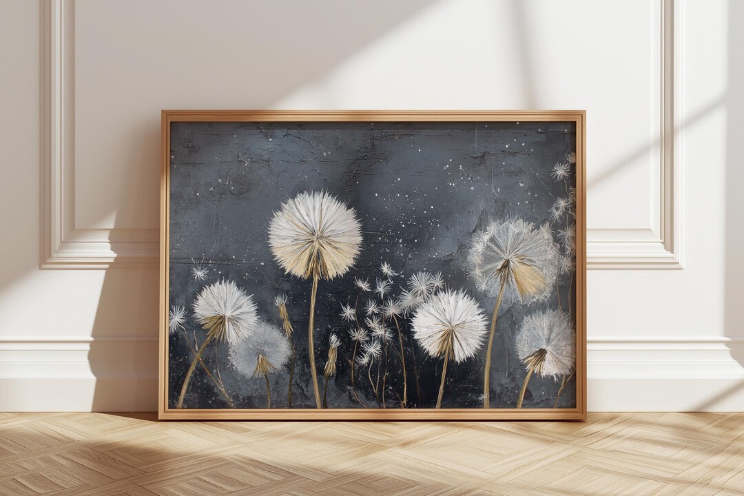 Vintage Dandelion Poster, Rustic Wildflower Art, Dark Academia Painting ...