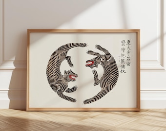 Japanese vintage woodblock print by Taguchi Tomoki, Japandi tiger Poster, Japanese Print, Japanese VIntage Art, Japandi woodblock Poster