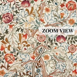 May include: A vintage floral pattern with intricate details in shades of red, orange, green, blue, and brown. The pattern features stylized flowers, leaves, and stems on a cream background.