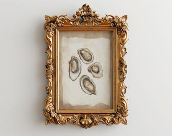 Impresión artística de pintura al óleo de ostras, arte de ostras, arte de cocina francesa, decoración de restaurantes, arte original de naturaleza muerta, decoración de paredes de cocina