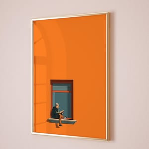 Arte minimalista naranja para pared, pintura decorativa estética para el hogar, estampado cálido y soleado, póster para amantes de los libros, decoración que estimula la dopamina imagen 5