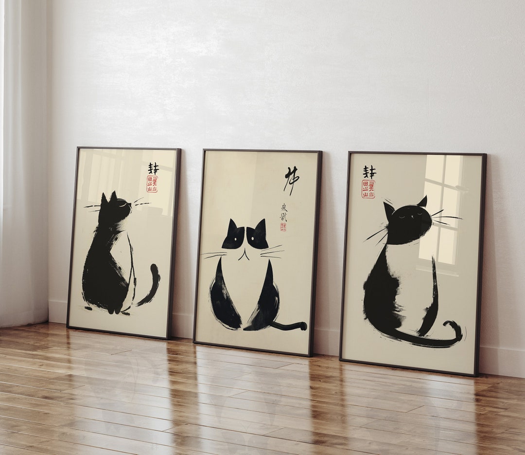 SET OF Matsumoto Hoji Cat Print, Matsumoto Hoji Cat Poster