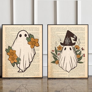 2er Set Vintage Halloween Poster, Vintage Herbst Poster, Halloween Wandkunst Dekor, rustikale Herbst Kunst, Geisterdruck, Halloween Poster