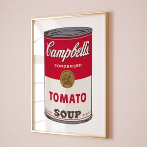 Andy Warhol Tomato Soup pop art poster, Andy Warhol Tomato Soup Print, Campbell Soup Poster, Kitchen wall decor, Warhol wall decor