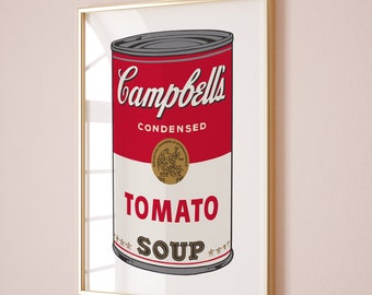 Affiche pop art de soupe à la tomate Andy Warhol, impression de soupe à la tomate Andy Warhol, affiche de soupe Campbell, décoration murale de cuisine, décoration murale Warhol