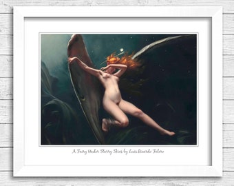 PRINTABLE art print. A Fairy Under Starry Skies by Luis Falero. Stars Naked Witch Occult. Vintage Painting Poster Print. Digital Download.
