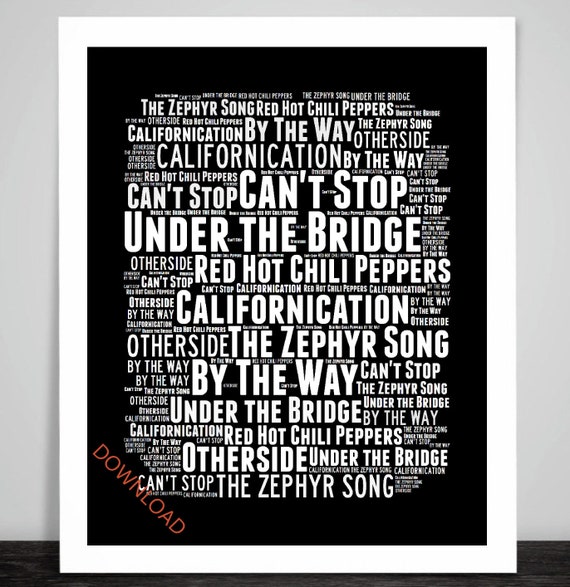 PRINTABLE Red Hot Chili Peppers Music Songs Titles Poster Art.