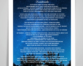 PRINTABLE art print. Desiderata by Max Ehrmann  Poem Quote with Stars. You are a Child Of Universe. Poster Painting. Digital Download.