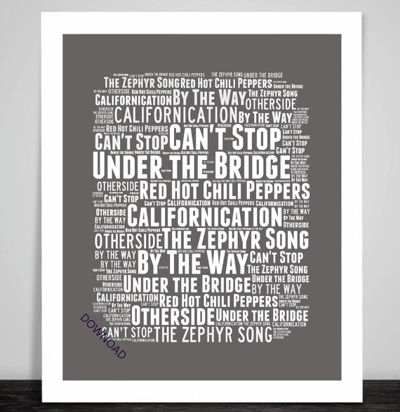 PRINTABLE Red Hot Chili Peppers Music Songs Titles Poster Art.