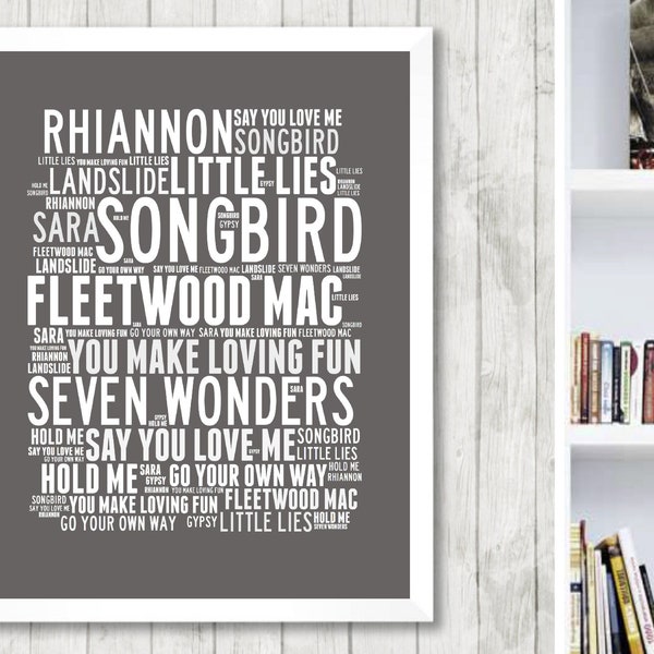 Druckbare Fleetwood Mac Musik Songs Poster Kunstdruck. Singvogel, Sieben Wunder, Rhiannon, Träume. Digitaler Download. Poster Wandmalerei