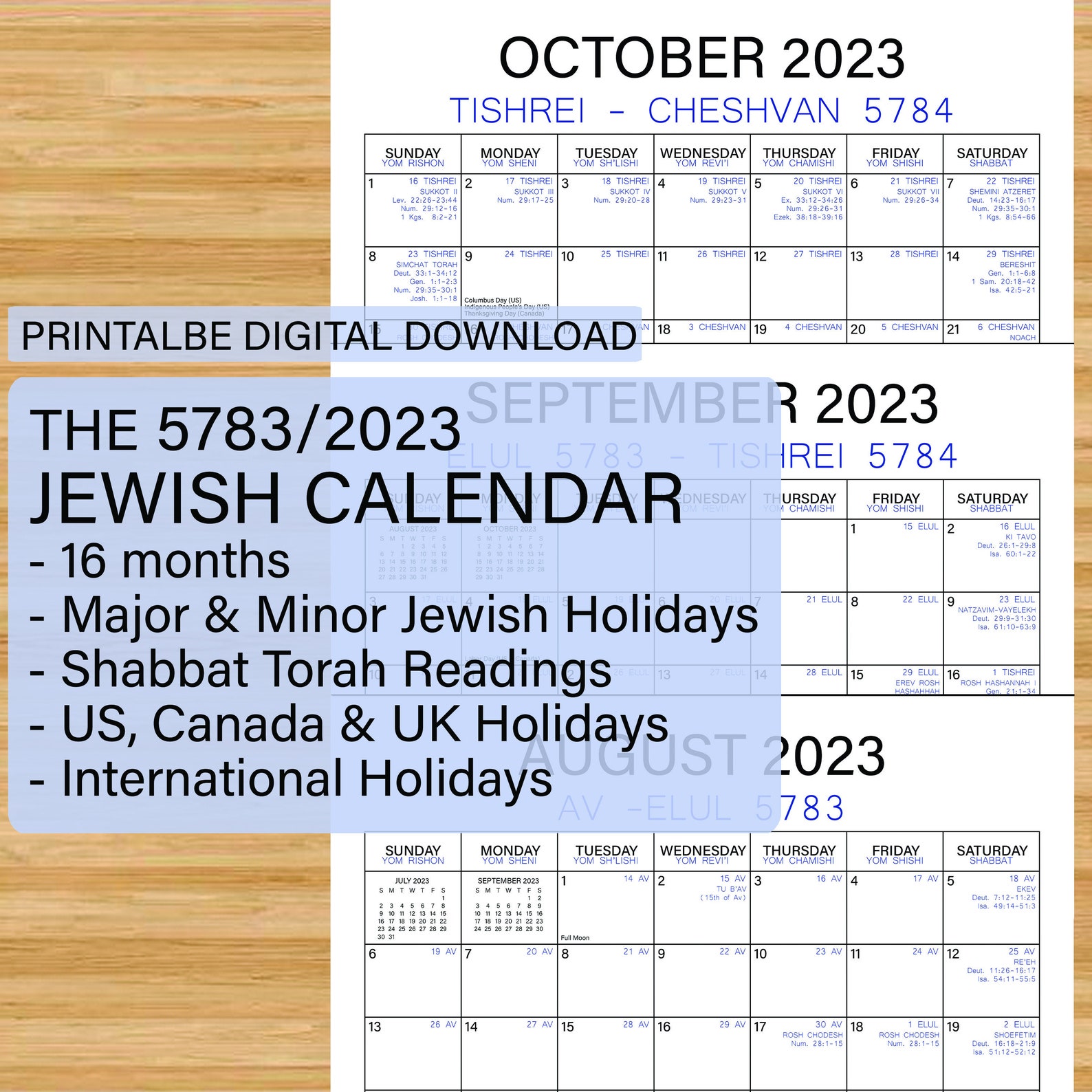 Hebrew Calendar 5783 Pdf Customize and Print