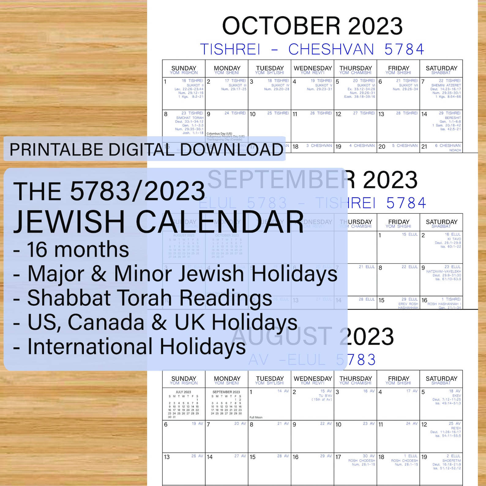 Hebrew Calendar 5783 Pdf Customize and Print