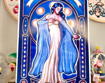 Moon Goddess Art Print, Art Nouveau, Astrology Decor