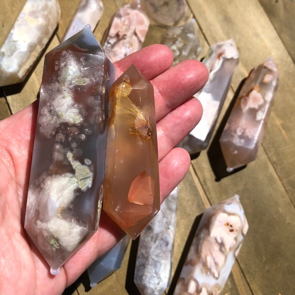 Double Terminated Flower Agate Faceted Stone Point