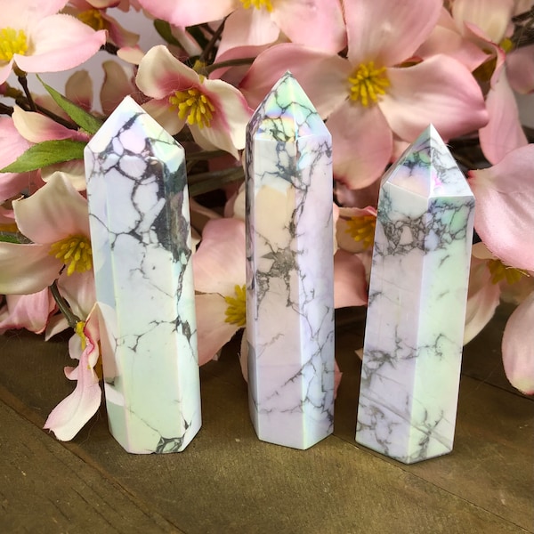 Howlite Angel Aura Tower Stone Point Wand Crystal 3-3.5 inch