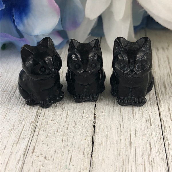 Obsidian Cat Crystal Stone Cat 1.1 inch Mini Cat