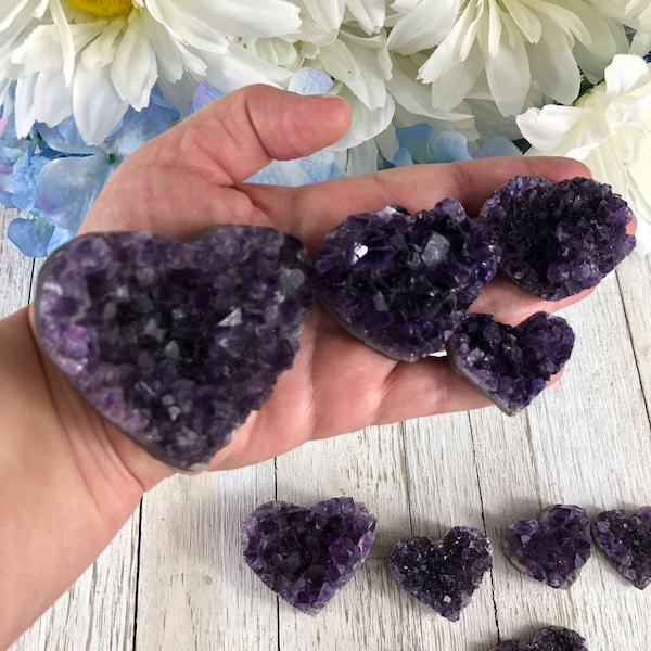 Amethyst Cluster Druzy Crystal Heart Shaped Stone Your Choice of Size